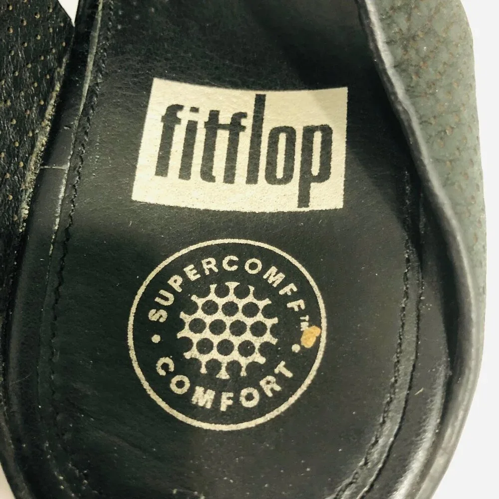 FitFlop Banda Sandals Women 6 Black‎ Leather Perforated Thong Shoe Whimsigoth